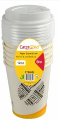 CaterGold 12OZ Paper Cups & Lids (for Hot & cold use) 6PK