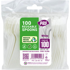 PPS White Plastic Spoons (100 Pack)