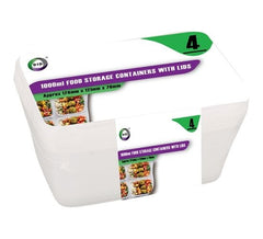Dina (DID) Food Storage Containers With Lids 1000ml (4 Packs)