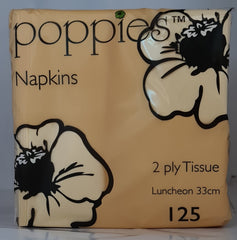 Poppies 2 Ply Napkins Buttermilk 33cm (125 Pcs)