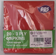 PPS 3 Ply Napkins Red 33cm (20 Pcs)