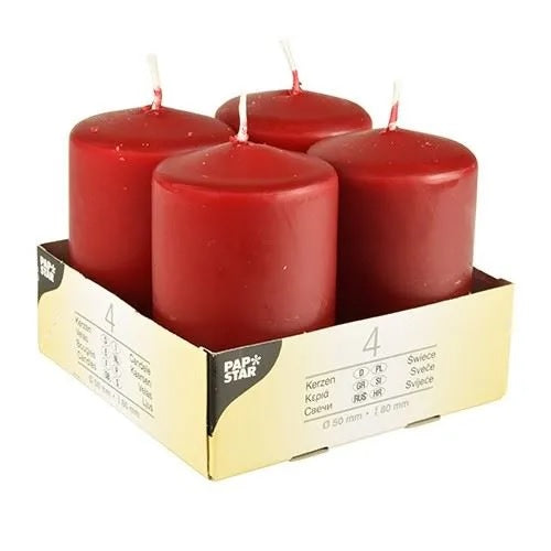 PAPSTAR * 4 50x80mm Pillar Candles Bordeaux