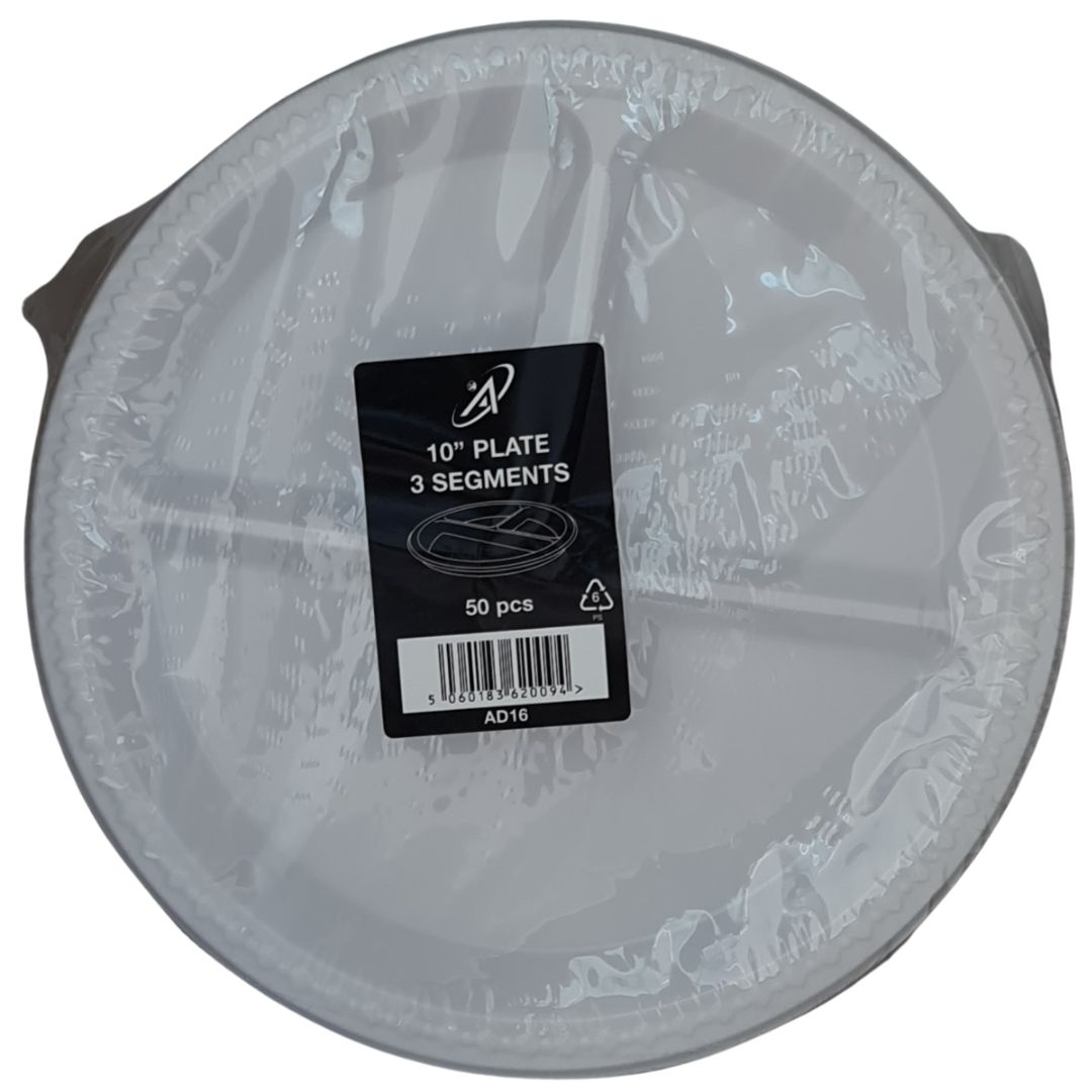 AD16 Plastic Plate 10'' (3 Segments) (50 Pcs)