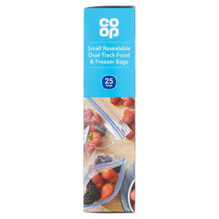 Co Op Small Resealable Dual Track Food & Freezer Bags (25 Pack) (200mm*180mm Approx.)