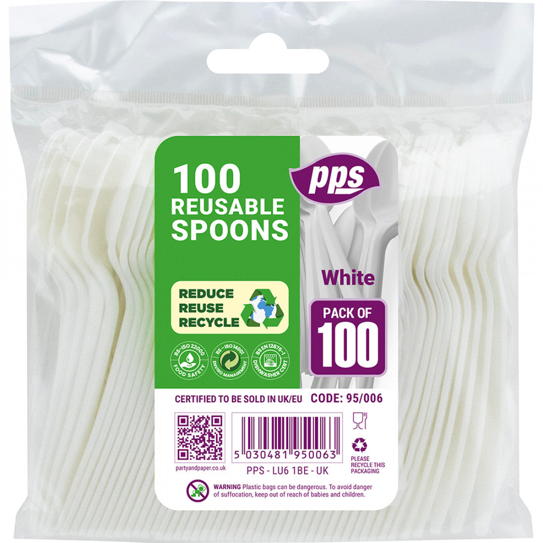 PPS White Plastic Spoons (100 Pack)