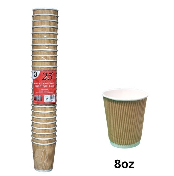 Dina DID 8OZ Hot/Cold Kraft Ripple paper Cups 25PK