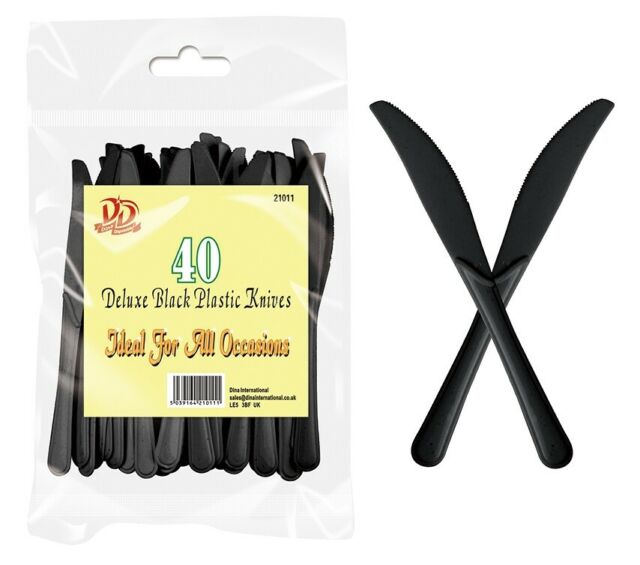 Dina Deluxe Black Plastic Knives (40 Pack)