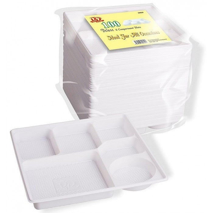 Dina Deluxe Plastic Dinner Plates 6 Compartment (100 Pcs)