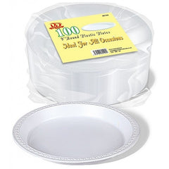 Dina Deluxe Round Plastic Plates 9'' (100 Pcs)