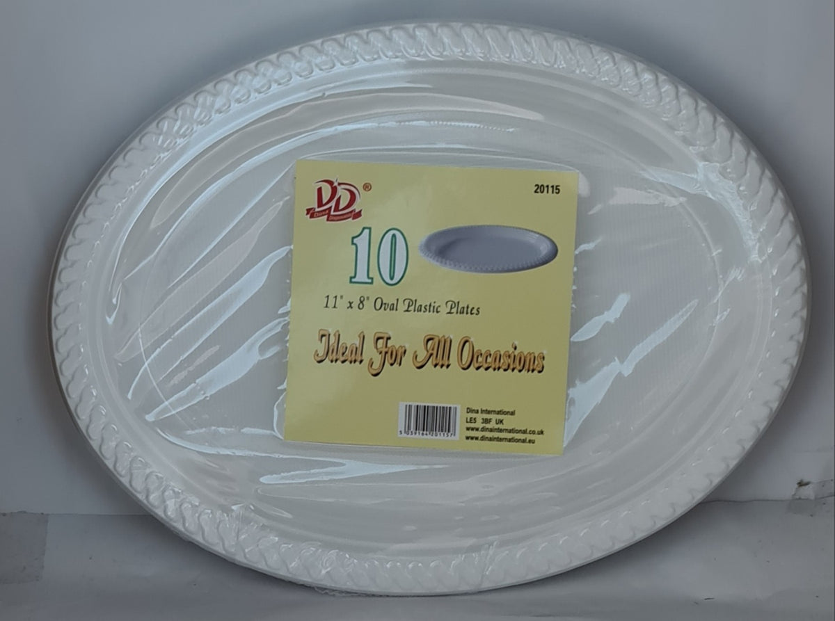 Dina Oval Plastic Plates 11''*8''  (10 Pcs)