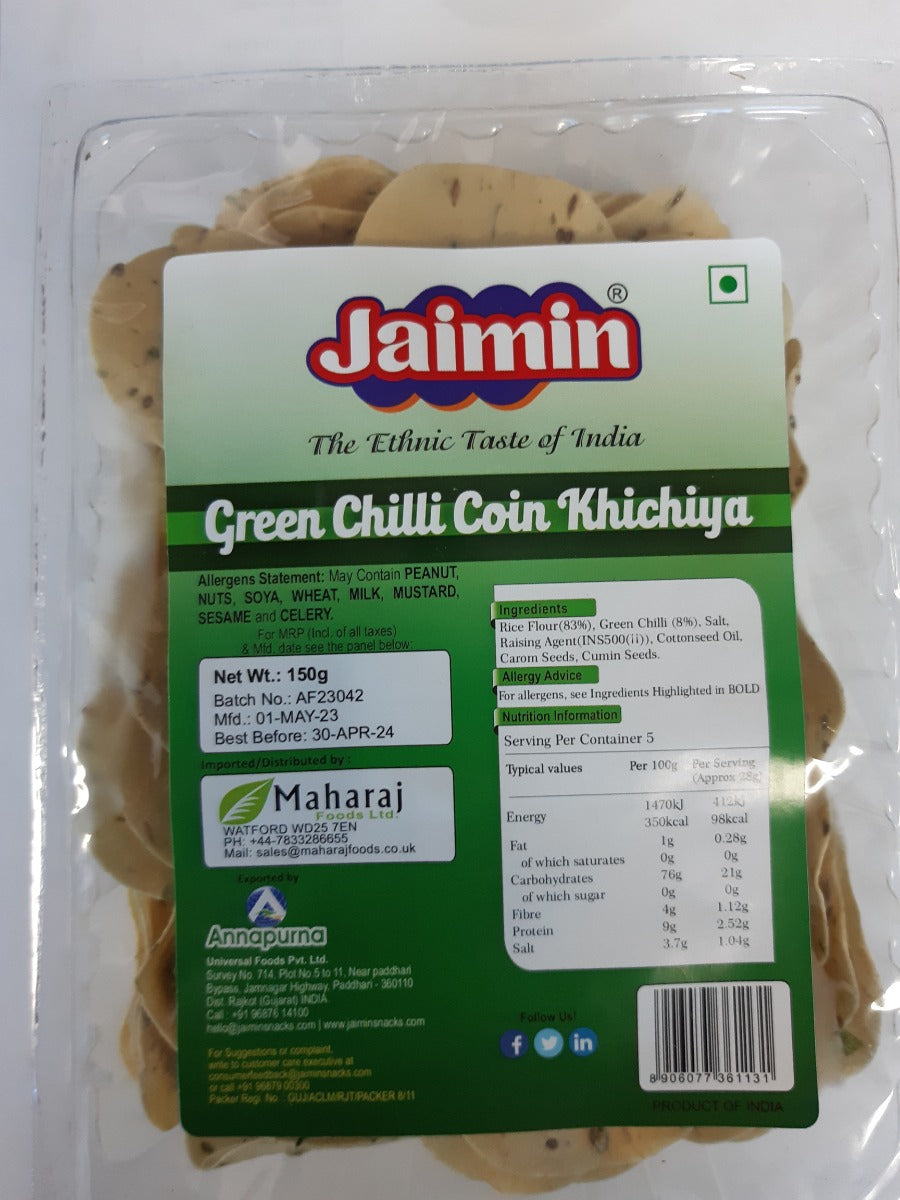 Jaimin Green Chilli Coin Khichiya 150g