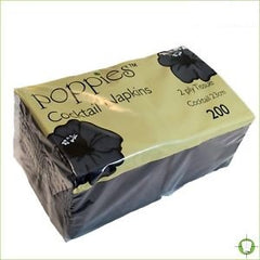 Poppies 2 Ply Cocktail Napkins Black 23cm (200 Pcs)