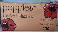 Poppies 2 Ply Cocktail Napkins Red 23cm (200 Pcs)