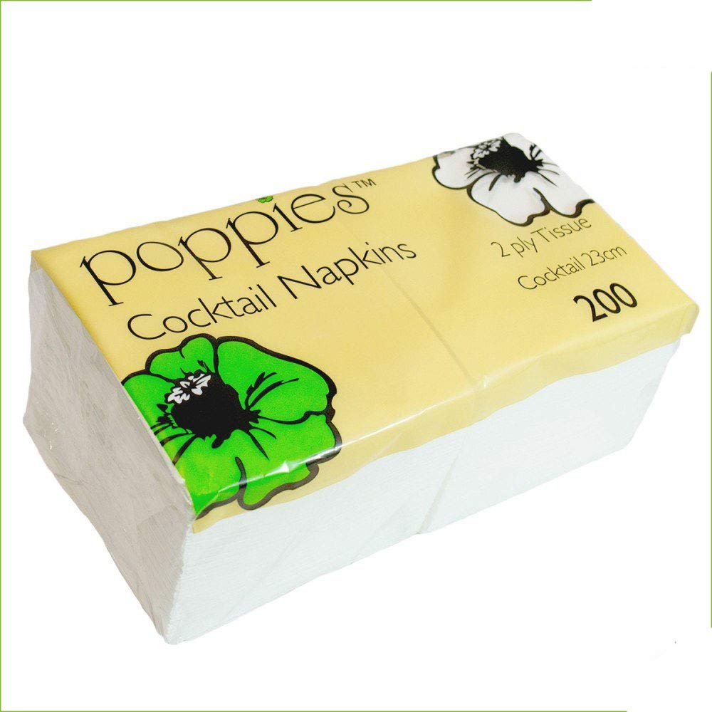 Poppies 2 Ply Cocktail Napkins White 23cm (200 Pcs)