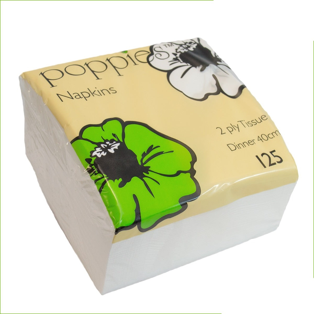 Poppies 2 Ply Dinner Napkins White 40cm (125 Pcs)