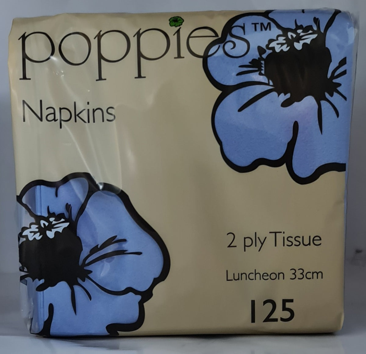 Poppies 2 Ply Napkins Baby Blue 33cm (125 Pcs)