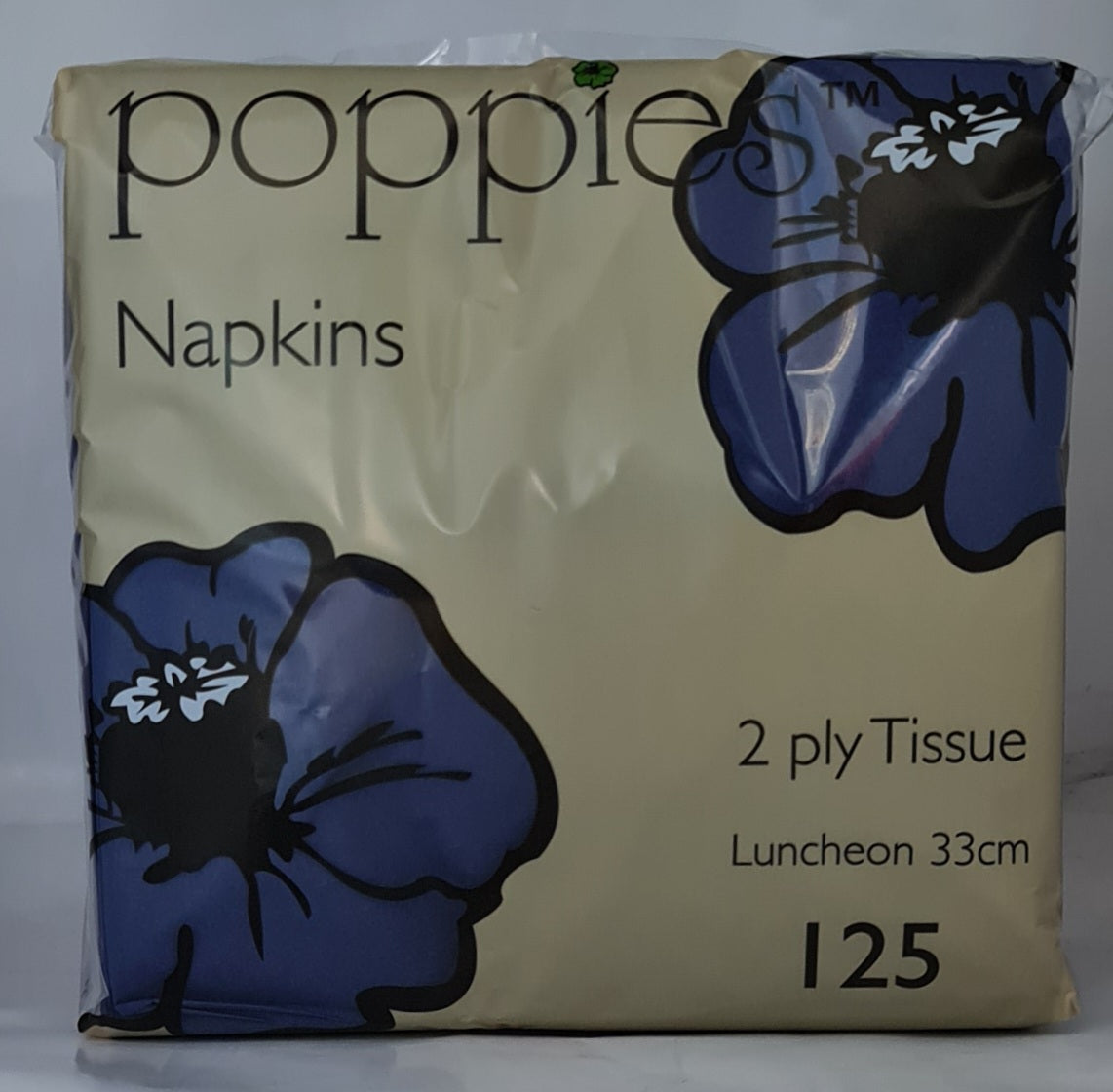 Poppies 2 Ply Napkins Navy Blue 33cm (125 Pcs)