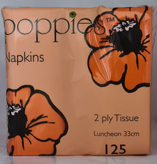 Poppies 2 Ply Napkins Orange 33cm (125 Pcs)