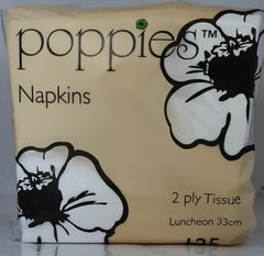 Poppies 2 Ply Napkins White 33cm (125 Pcs)