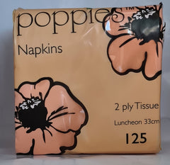 Poppies 2 Ply Napkins Peach 33cm (125 Pcs)