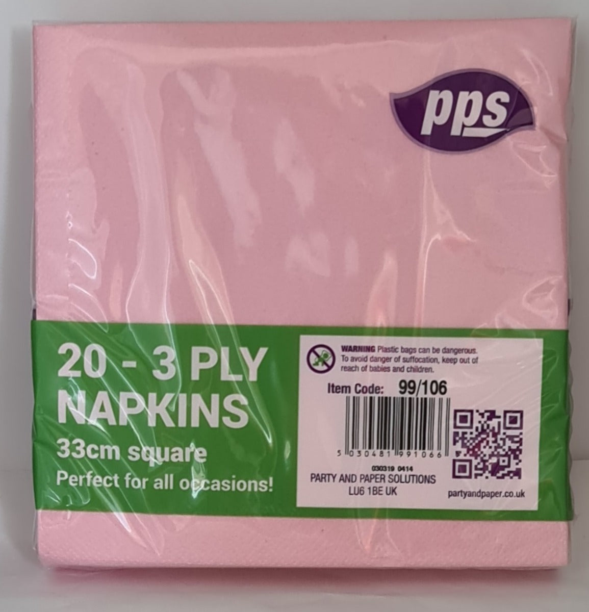 PPS 3 Ply Napkins Pink  33cm (20 Pcs)