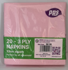 PPS 3 Ply Napkins Pink  33cm (20 Pcs)
