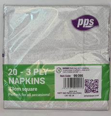 PPS 3 Ply Napkins Silver 33cm (20 Pcs)