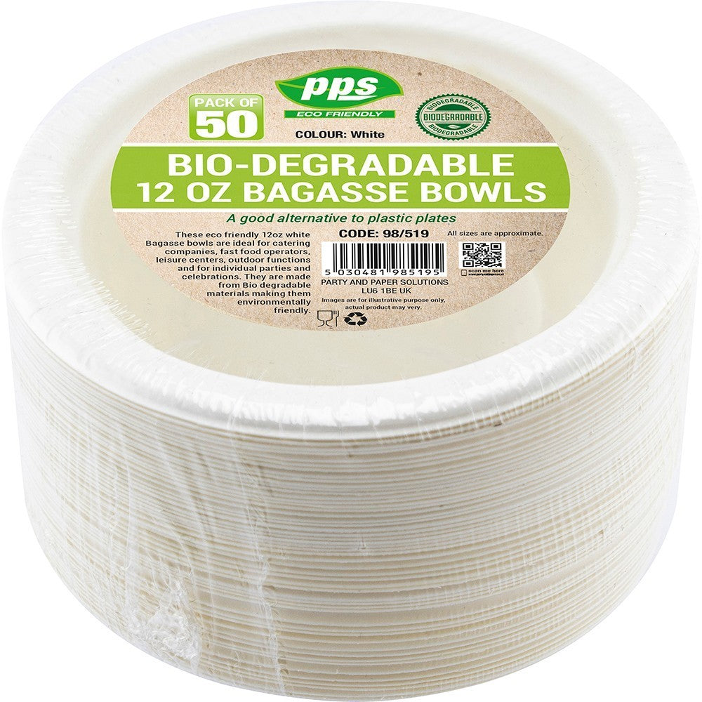 PPS Eco Friendly Bio Degradable Bagasse Bowls 12 oz (50 Pack)