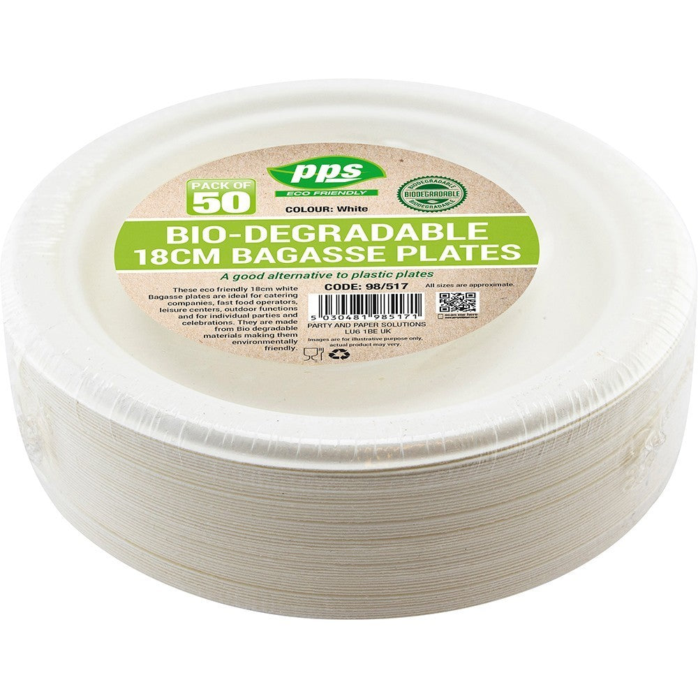 PPS Eco Friendly Bio Degradable Bagasse Plates 18 cm (50 Pack)