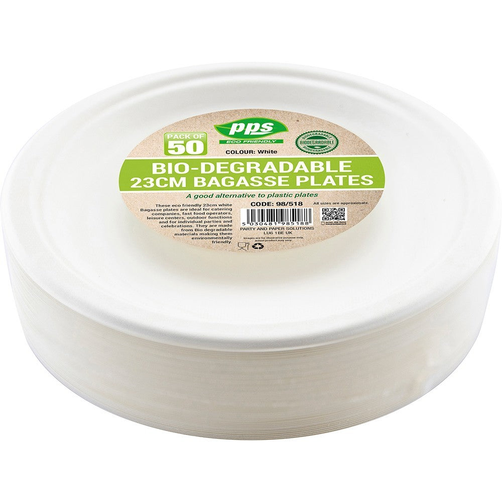 PPS Eco Friendly Bio Degradable Bagasse Plates 23cm (50 Pack)